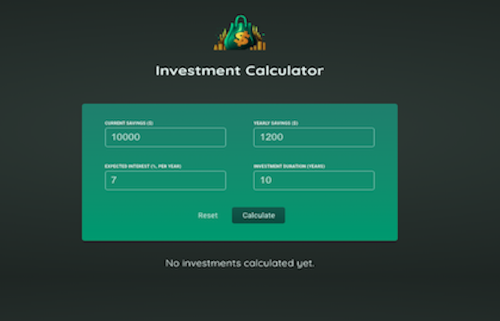 Investment Calculator project screenshot